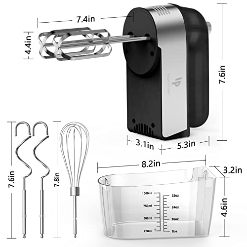 LILPARTNER Hand Mixer Electric, 450W Kitchen Mixers with Scale Cup Storage Case, Turbo Boost/Self-Control Speed + 5 Speed + Eject Button + 5 Stainless Steel Accessories, For Easy Whipping Dough,Cream,Cake - Image 5