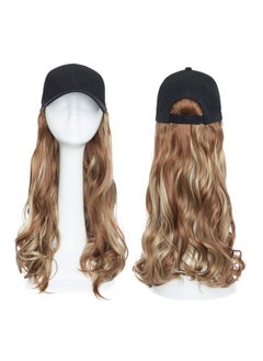 SEGO Baseball Cap With Hair Extensions For Women Adjustable Hat With Hair Attached Synthetic Long Wavy Wig With Black Hat Stylable For Pigtail Ponytail 16 Inch 290G Light Brown&Ash Blonde  - Image 3