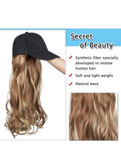 SEGO Baseball Cap With Hair Extensions For Women Adjustable Hat With Hair Attached Synthetic Long Wavy Wig With Black Hat Stylable For Pigtail Ponytail 16 Inch 290G Light Brown&Ash Blonde  - Image 1