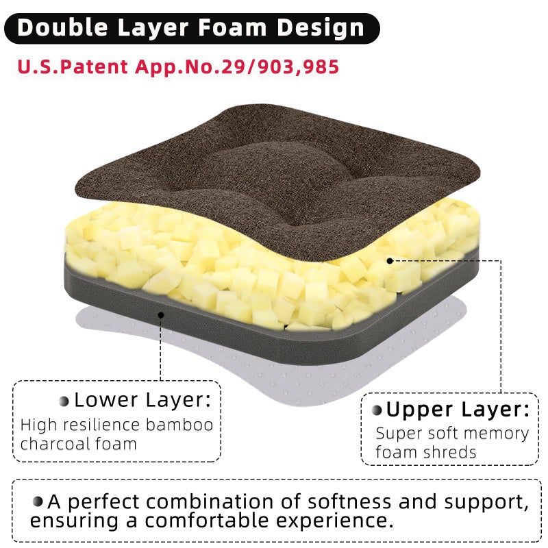 GOFORIT Chair Cushions,Tufted Shredded Memory Foam Chair Pads, Non-Slip Seat Cushions with Removable Cover,16'' x 16'', Brown - Image 2