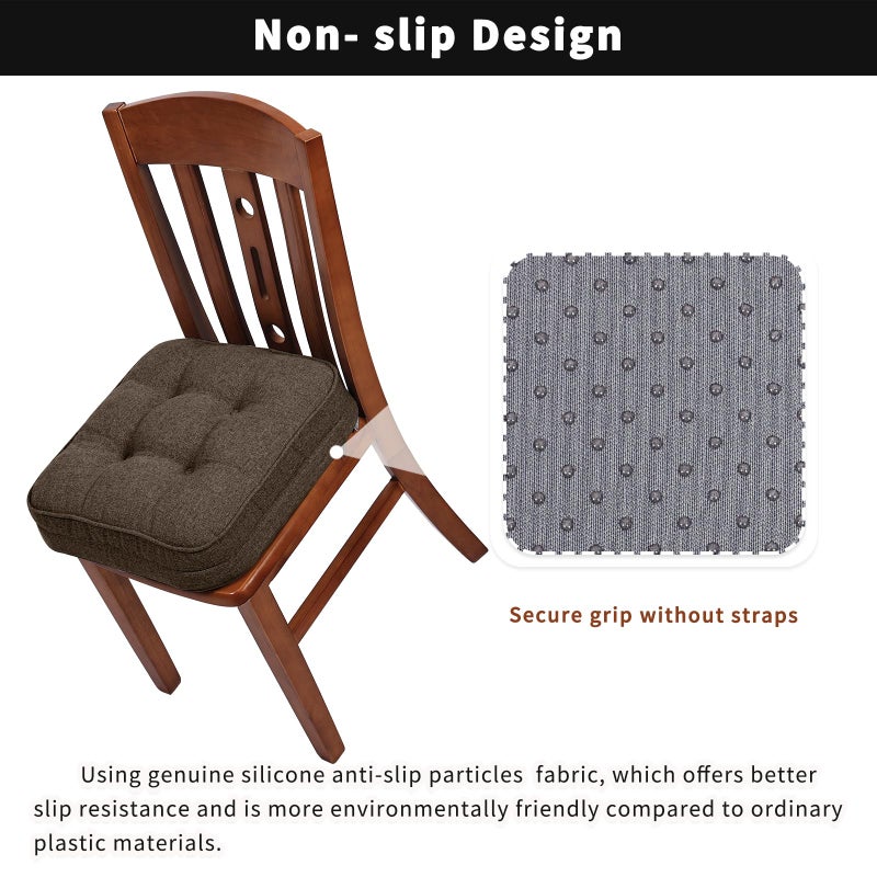 GOFORIT Chair Cushions,Tufted Shredded Memory Foam Chair Pads, Non-Slip Seat Cushions with Removable Cover,16'' x 16'', Brown - Image 3