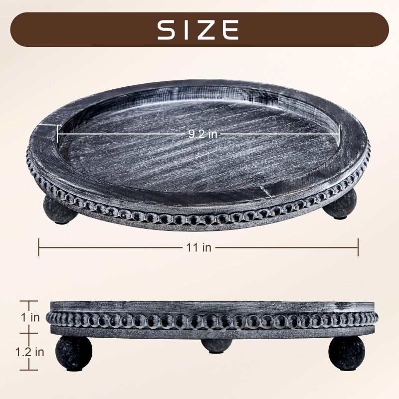 CEDARLUX Candle Plate Hold Tray, Sage Round Trays, Wooden Decorative Tray for Coffee Table Decor, Beaded Edge Wood Tray Riser for Living Room Table, Mug Display Decorative, Table Centerpiece, Rustic Green - Image 3
