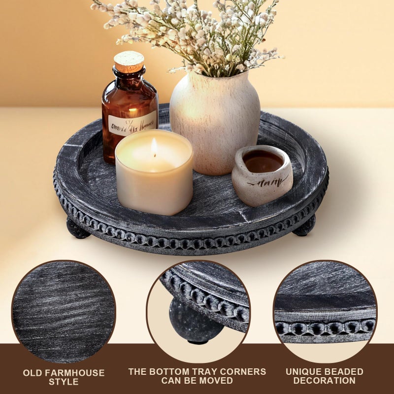 CEDARLUX Candle Plate Hold Tray, Sage Round Trays, Wooden Decorative Tray for Coffee Table Decor, Beaded Edge Wood Tray Riser for Living Room Table, Mug Display Decorative, Table Centerpiece, Rustic Green - Image 4