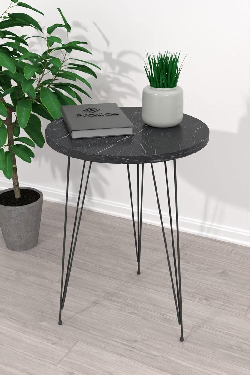 PAK HOME Set of 2 Black Marble End Tables Round Wood Sofa Side Coffee Tables for Small Spaces, Nightstand Bedside Table with Metal Legs for Bedroom, Living Room, Office, Balcony - Image 4