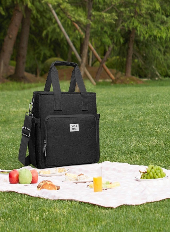 MOSISO Insulated Lunch Bag for Women Men, Cooler Bag for Work/Picnic/Hiking, Portable Lunch box with Front Pocket & Adjustable Shoulder Strap, Black - Image 3
