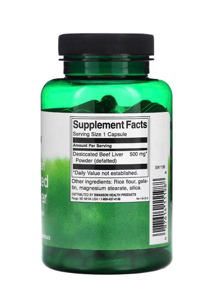 SWANSON Argentinian Desiccated Beef Liver 500 mg 120 Capsules  - Image 2