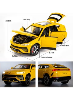 CHE ZHI 1:24 Lamborghini Urus Car Model, Diecast Pull Back Car Toy car, Doors Open, Light and Sound, Boys Toys Kids Adults Gifts (YELLOW)  - Image 3