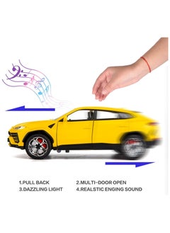 CHE ZHI 1:24 Lamborghini Urus Car Model, Diecast Pull Back Car Toy car, Doors Open, Light and Sound, Boys Toys Kids Adults Gifts (YELLOW)  - Image 4