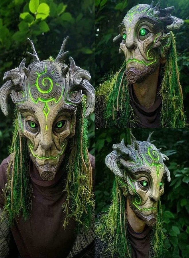 CAFELE Forest Spirit Elf Led Mask with Headdress, Realistic Latex Masquerade Mask Halloween Cosplay Costumes Party Props (Led) - Image 3