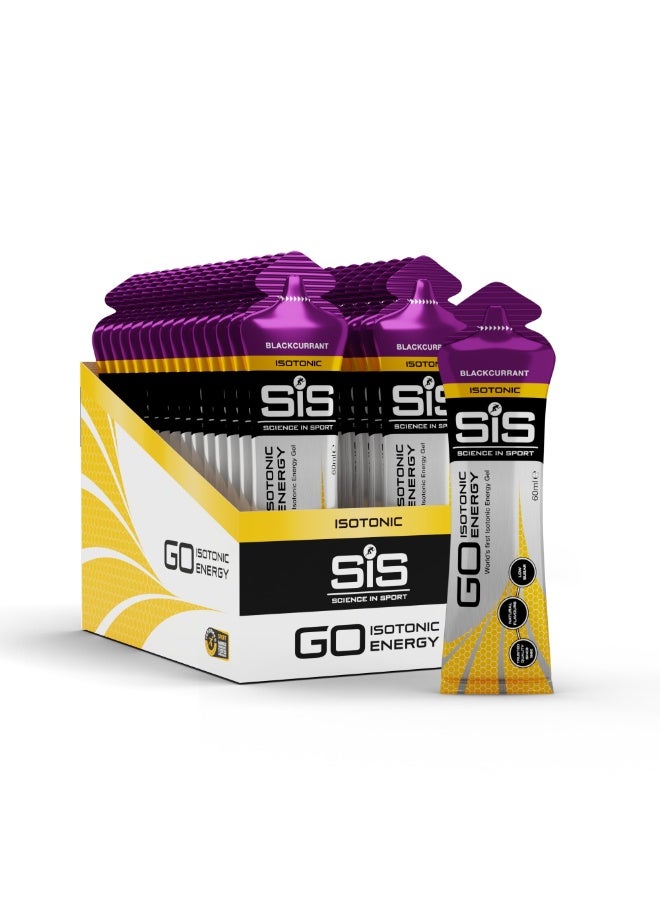 SIS GO Isotonic Energy Gels | 22g Carbohydrates | Low Sugar | Easily Digestible | Gluten Free | No Water Needed | Running Gels | Blackcurrant Flavour | 30 Pack - Image 1