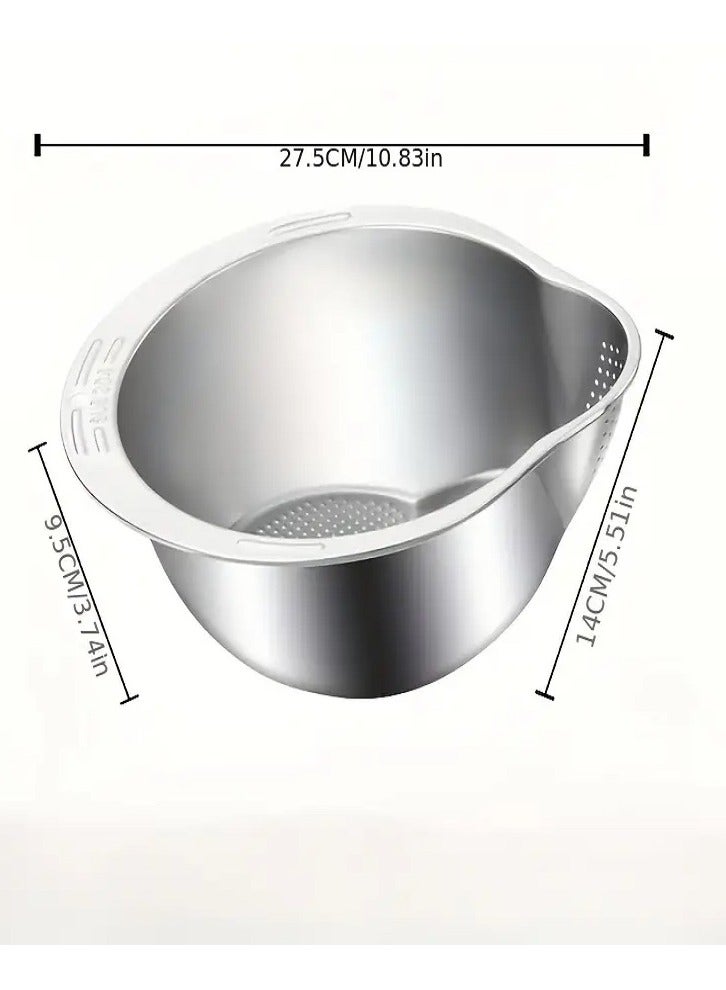 ماسية مصفاة أرز ستانليس ستيل متعددة الاستخدامات مقاس 27.5 سم لغسيل وتصفية الأرز والخضروات والفواكه - مصفاة مطبخ ، مصفاة رز، مصفاة خضروات، مصفاة فواكه، أدوات مطبخ، غسيل أرز، تصفية أرز، تنظيف خضروات، شطف فواكه. - Image 3