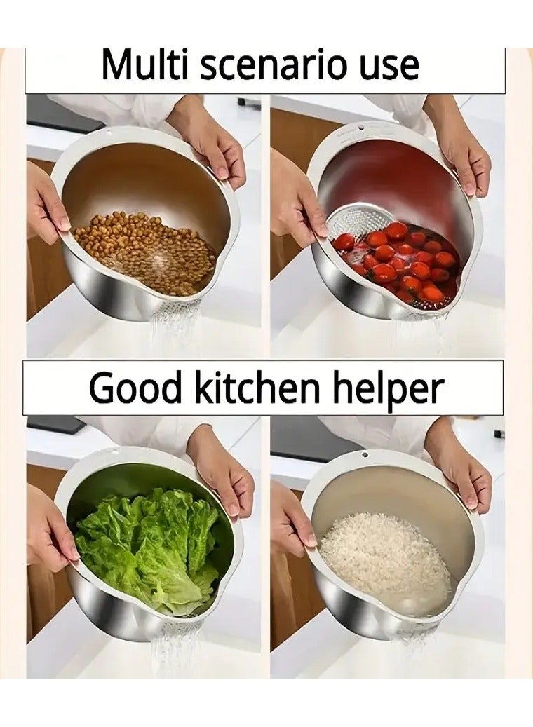 ماسية مصفاة أرز ستانليس ستيل متعددة الاستخدامات مقاس 27.5 سم لغسيل وتصفية الأرز والخضروات والفواكه - مصفاة مطبخ ، مصفاة رز، مصفاة خضروات، مصفاة فواكه، أدوات مطبخ، غسيل أرز، تصفية أرز، تنظيف خضروات، شطف فواكه. - Image 2