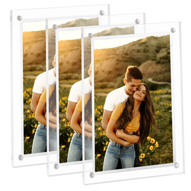 ECOSEAO Minimalist Picture Frame Acrylic Glass Photo Frame with Desktop Display Horizontally or Vertically 5x7inch3Pack