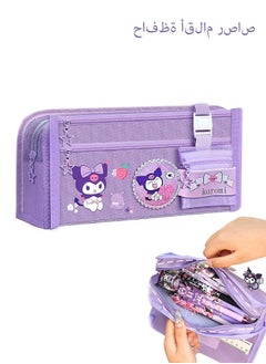 Sanrio Large Capacity Pencil Case, 5 Compartment Pouch Pen Bag with Zip,  Kawaii Stationery  Storage Organizer with  Pen Slots, Marker Pouch Pen for Middle School Office College  (Purple)  - Image 1