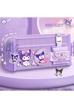 Sanrio Large Capacity Pencil Case, 5 Compartment Pouch Pen Bag with Zip,  Kawaii Stationery  Storage Organizer with  Pen Slots, Marker Pouch Pen for Middle School Office College  (Purple)  - Image 5