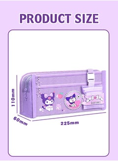 Sanrio Large Capacity Pencil Case, 5 Compartment Pouch Pen Bag with Zip,  Kawaii Stationery  Storage Organizer with  Pen Slots, Marker Pouch Pen for Middle School Office College  (Purple)  - Image 3