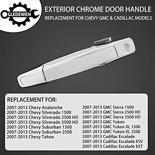 Gledewen Exterior Chrome Door Handle Front Left Driver Side | Replacement for 2007-2013 Chevy Silverado Suburban Tahoe Avalanche GMC Sierra Yukon Cadillac Escalade | Replaces# 20828258, 22738721, 25960525 - Image 3