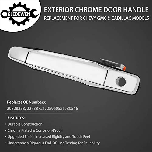Gledewen Exterior Chrome Door Handle Front Left Driver Side | Replacement for 2007-2013 Chevy Silverado Suburban Tahoe Avalanche GMC Sierra Yukon Cadillac Escalade | Replaces# 20828258, 22738721, 25960525 - Image 2