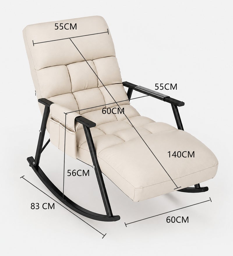 Yuwell Adjustable Rocking Lounge Chair Metal Frame with Armrests & Side Storage Bag, Upholstered Reclining Lazy Chair for Indoor Outdoor Use, High Back Padded Lounger Sofa for Bedroom, Balcony, Garden, Patio & Camping Beige - Image 2