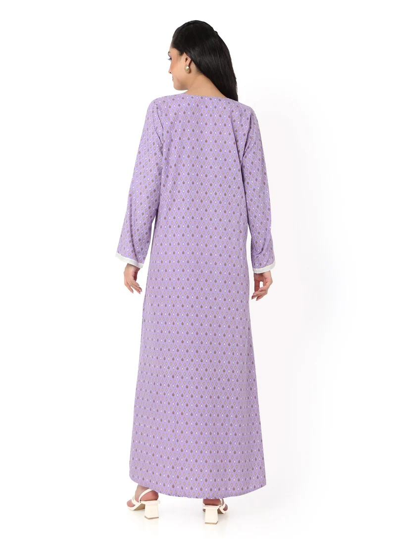 HANA & SARA ELEGANT EMBROIDERED AND PRINTED VIOLET COLOUR STYLISH ARABIC KAFTAN JALABIYA DRESS