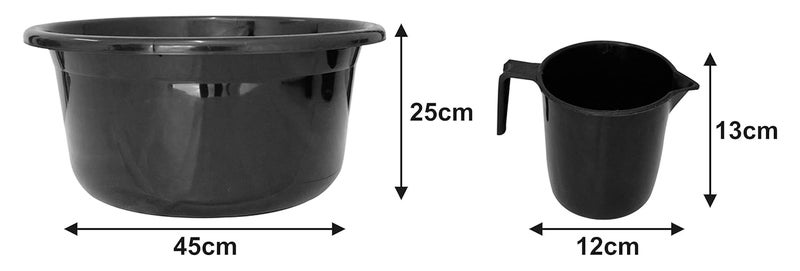 Kuber Industries Heart Home 2 Pieces Plastic Bathroom Tub & Mug Set (Black) - Image 3