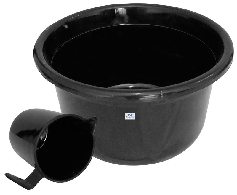 Kuber Industries Heart Home 2 Pieces Plastic Bathroom Tub & Mug Set (Black) - Image 1