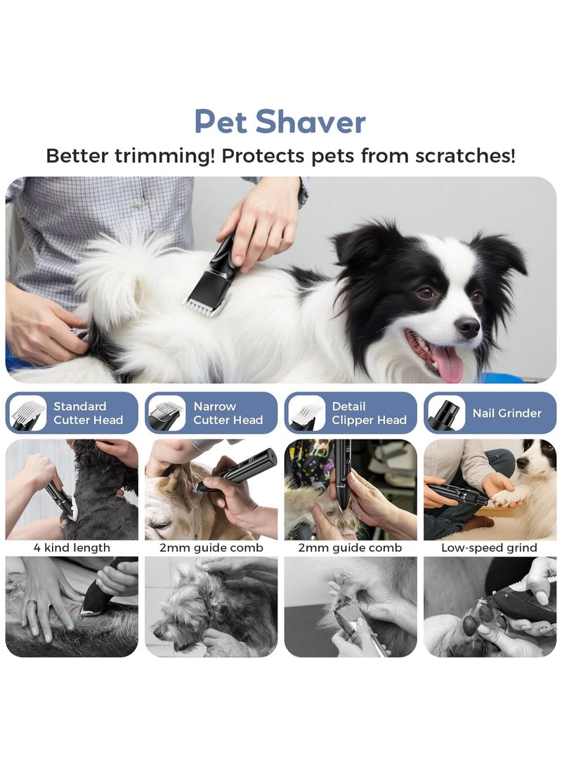5-in-1 Pet Hair Trimmer Kit with Comb & Scissor – Low Noise Rechargeable Waterproof Clippers with 4 Blade Heads & 4 Limit Combs, Paw Trimmer, Nail Grinder & Shaver for Dogs & Cats, LED Display - Image 4