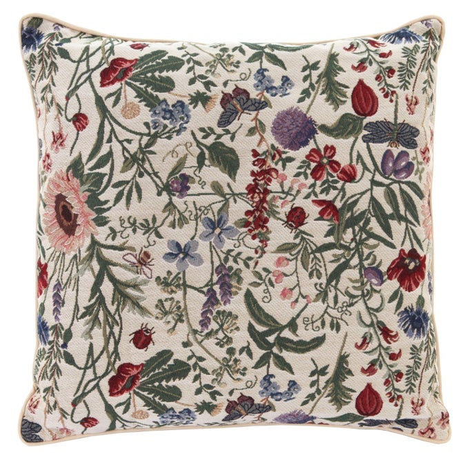 TAPESTRY DOUBLE SIDED SQUARE THROW PILLOW COVER 18 X 18 45 X 45CM NO PADDING IN FLORAL MORNING GARDEN DESIGN CCOVMGD