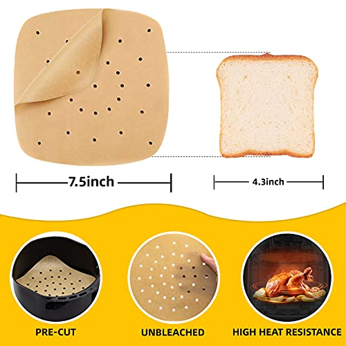 Katbite 200Pcs 6.5 inch , Unbleached Square Liners, Heavy Duty Perforated parchment paper for air fryer, Steaming Basket, Bamboo Steamer, Oven Baking - Image 4