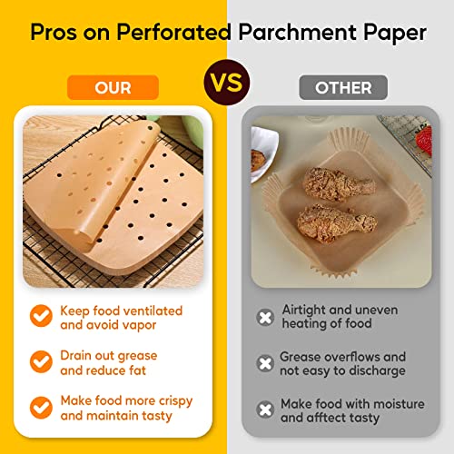 Katbite 200Pcs 6.5 inch , Unbleached Square Liners, Heavy Duty Perforated parchment paper for air fryer, Steaming Basket, Bamboo Steamer, Oven Baking - Image 3