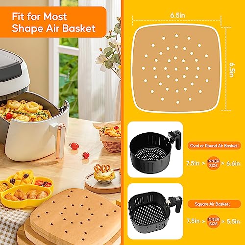 Katbite 200Pcs 6.5 inch , Unbleached Square Liners, Heavy Duty Perforated parchment paper for air fryer, Steaming Basket, Bamboo Steamer, Oven Baking - Image 2
