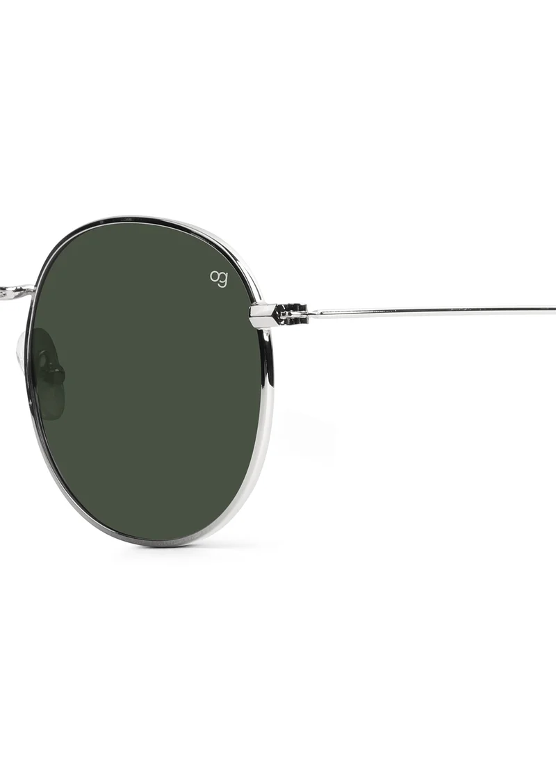 Woggles Green X Silver Polarized Round Sunglasses