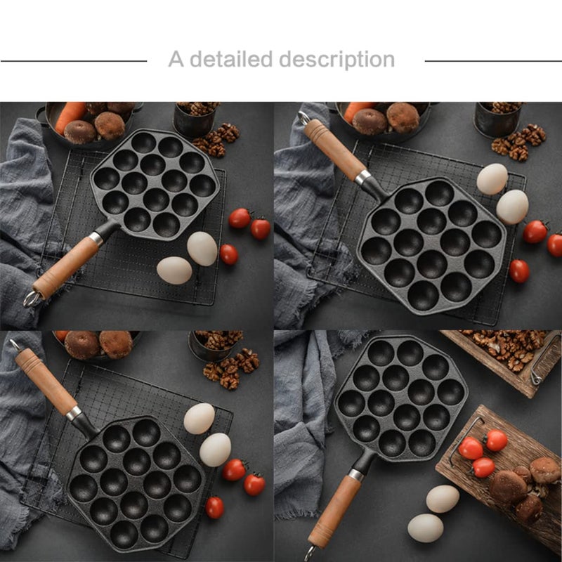 GABANIZ GABANIZ 14 Holes Takoyaki Maker Skillet Takoyaki Pan Nonstick Cast Iron Octopus Meat Balls Mold Maker with Detachable Handle for Home Pancake Baking  - Image 5