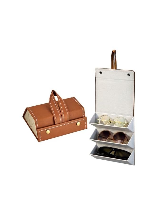 PROMASS Travel Sunglasses Organizer, 3-Slot Foldable PU Leather Travel Glasses Case - Compact Hanging Eyeglasses Case Storage Box Glasses Holder Collector Display for Women Men  - Image 1