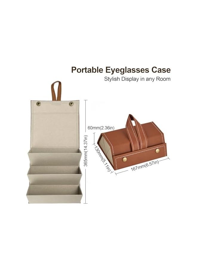 PROMASS Travel Sunglasses Organizer, 3-Slot Foldable PU Leather Travel Glasses Case - Compact Hanging Eyeglasses Case Storage Box Glasses Holder Collector Display for Women Men  - Image 3