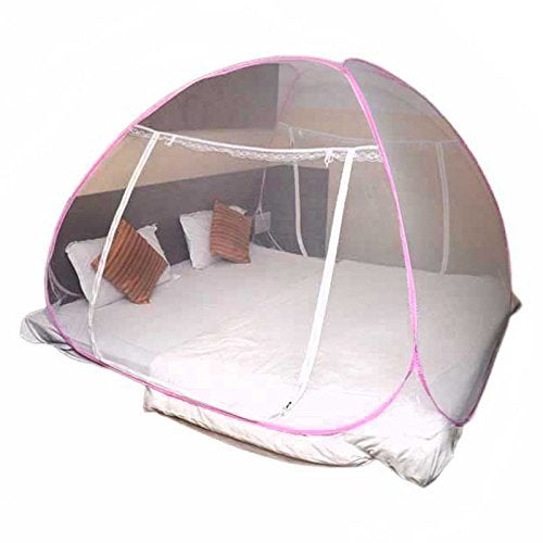 ANS Mosquito Net Single Bed Pink Twist Pattern Foldable Heavy Net with Doors - Image 1