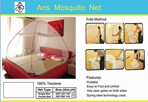 ANS Mosquito Net Single Bed Pink Twist Pattern Foldable Heavy Net with Doors - Image 2