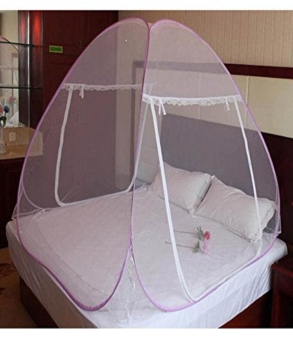 ANS Mosquito Net Single Bed Pink Twist Pattern Foldable Heavy Net with Doors - Image 3