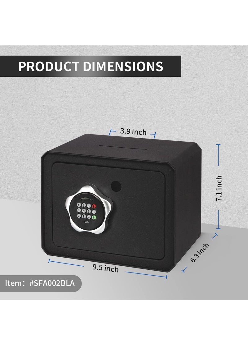 Small Safe Box, Electronic Keypad Lock Money Drop Safe, Personal Mini Safes Cabinet for Home Office Hotel Jewelry, 9.5"x6.3"x7.1" inch, Black