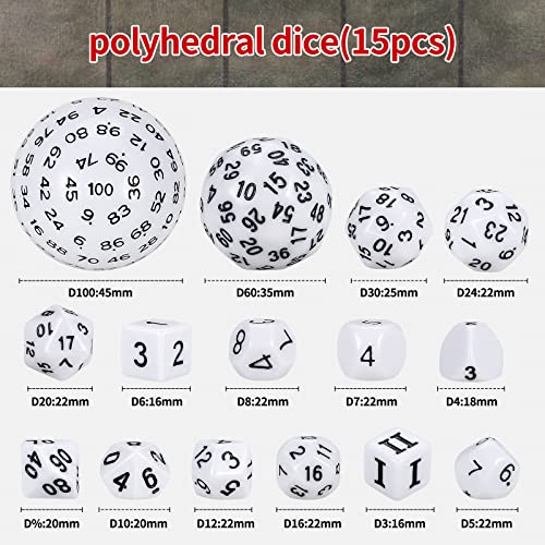 CiaraQ DND Polyhedral Dice Set 15pcs D4D100 Game Dice with Dice Bag for Dungeons and Dragons Role Playing Table Games White Black - Image 5