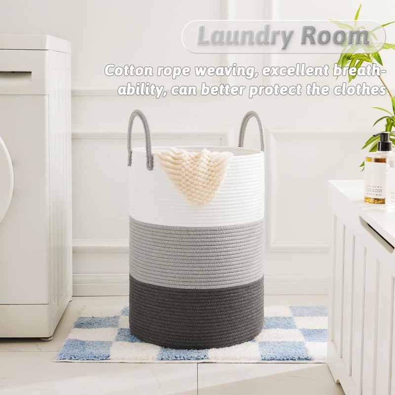 Artfeel Laundry Basket,Woven Cotton Rope Laundry Hamper,60L for Decorative Storage of Dirty Clothes,Toys and Blankets in Bathroom,Bedroom and Living Room - Image 2
