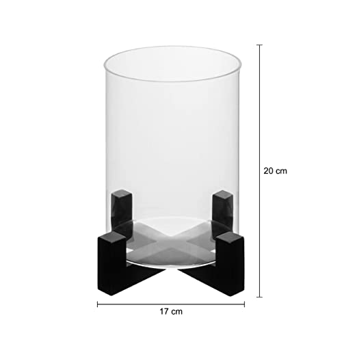 Labzio Elegant Candle Stand & Flower Vase with Wooden Base and Borosilicate 3.3 mm Glass Cylinder (Black, Medium) – Perfect Diwali & Christmas Home Decor, Festive Lighting & Decorative Piece - Image 2