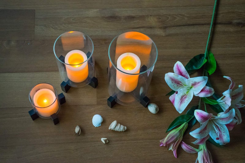 Labzio Elegant Candle Stand & Flower Vase with Wooden Base and Borosilicate 3.3 mm Glass Cylinder (Black, Medium) – Perfect Diwali & Christmas Home Decor, Festive Lighting & Decorative Piece - Image 4