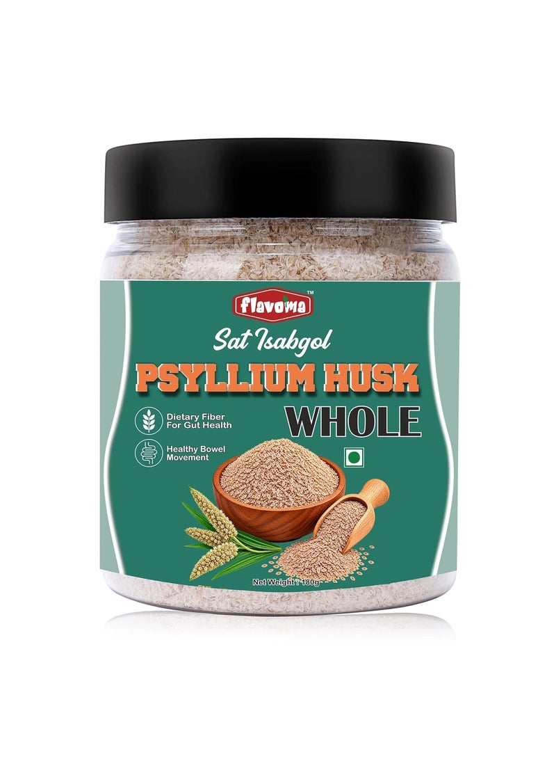 Flavoma Psyllium Husk Whole, 180gm [Sat Isabgol] | Natural Plant-Based Fiber Supplement | Non-GMO, Gluten-Free Bulk Husk for Smooth Digestive Support & Daily Wellness - Image 1