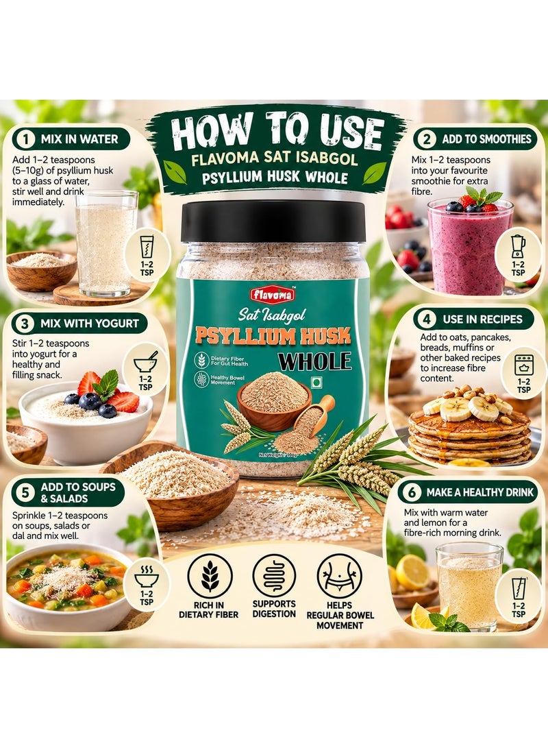 Flavoma Psyllium Husk Whole, 180gm [Sat Isabgol] | Natural Plant-Based Fiber Supplement | Non-GMO, Gluten-Free Bulk Husk for Smooth Digestive Support & Daily Wellness - Image 3