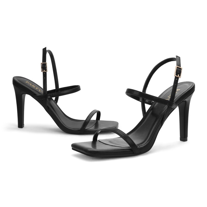 Party Women's Strappy High Heeled Sandals Open Toe Ankle Strap heels Comfy Weddings Shoes,Black Pu,8,S1 - Image 4