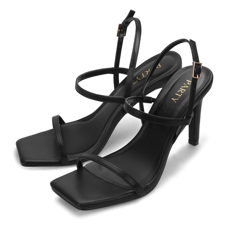 Party Women's Strappy High Heeled Sandals Open Toe Ankle Strap heels Comfy Weddings Shoes,Black Pu,8,S1 - Image 5