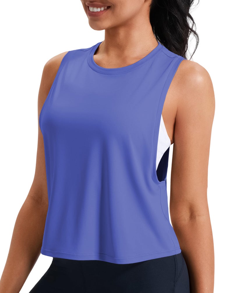JOYSPELS Workout Tank Tops for Women, Ice Silk Quick Dry Athletic Crop Top, Loose Fit Running Yoga Gym Shirts - Image 1