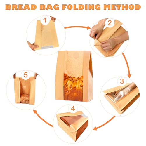 Homrelaxy 60pcs Paper Bread Bags for Homemade Bread, Sourdough Bags with Window, 13.7 x 8.3 x 3.5 Inch Large Brown Kraft Bakery Bag for Storing Loaves & Snacks, Includes 70 Sealing Stickers - Image 5