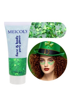 MEICOLY MEICOLY Green Face Body Glitter,St Patricks Day Accessories,Green Face Paint Glitter Gel Chunky Makeup,Sparkling Festival Rave Outfits for Women,Saint Patrick's Day Hair Alien Glitter 